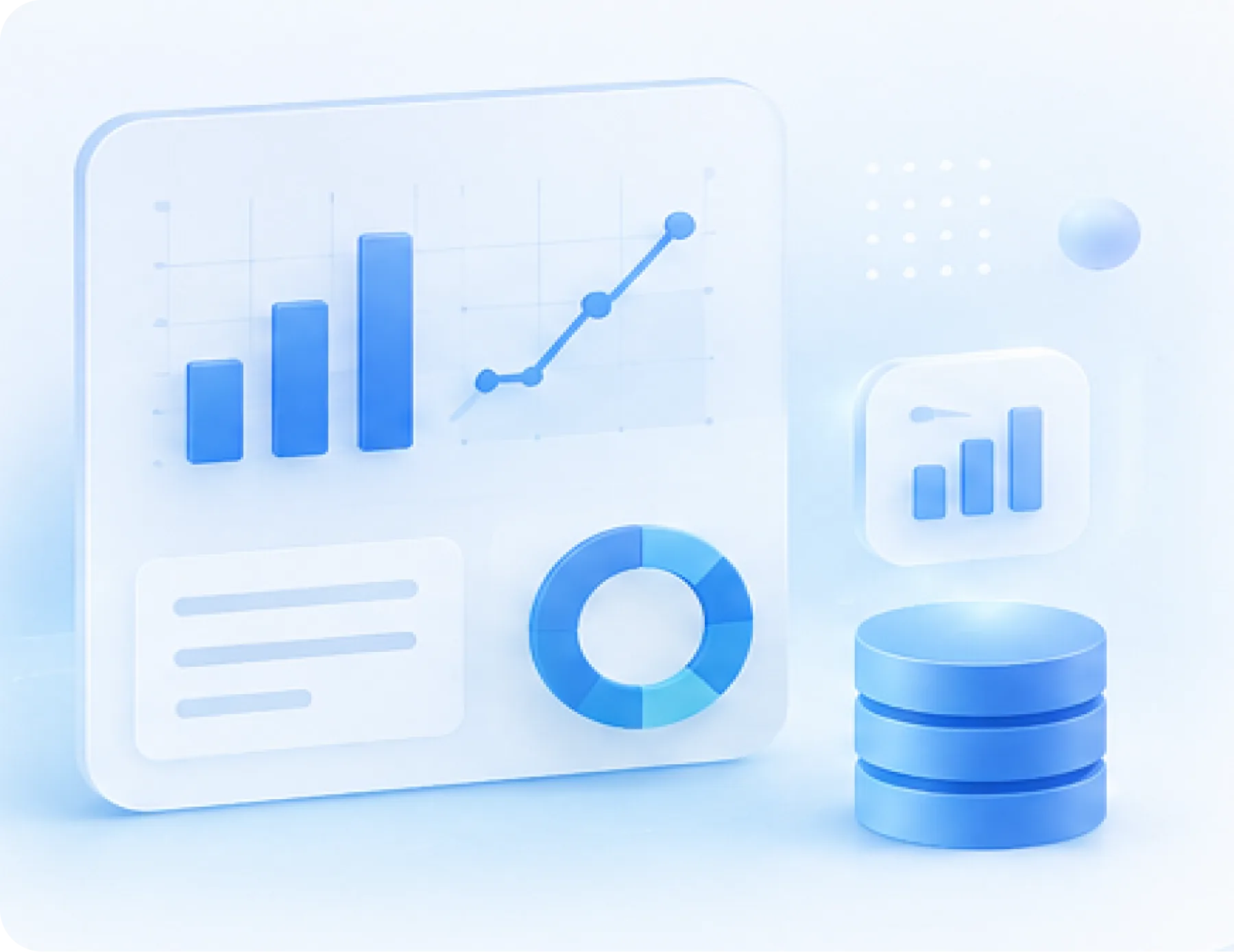 Illustration: Power-BI-Dashboard mit Diagrammen und angebundener Datenbank