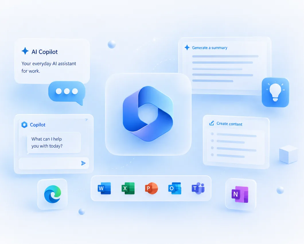 Illustration: Microsoft Copilot als KI-Assistent in Word, Excel, Outlook und Teams