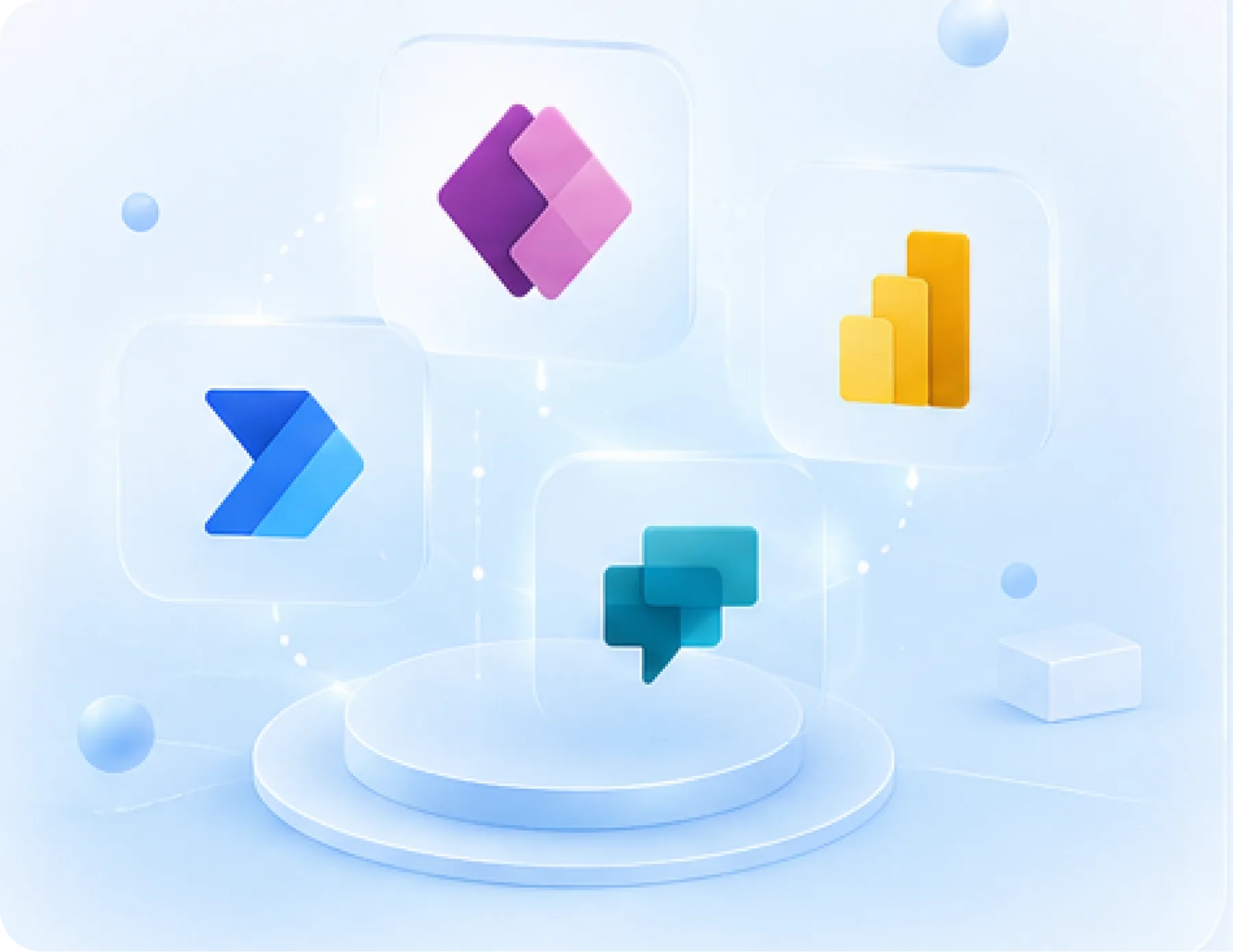 Illustration: Symbole von Power Apps, Power Automate und Power BI